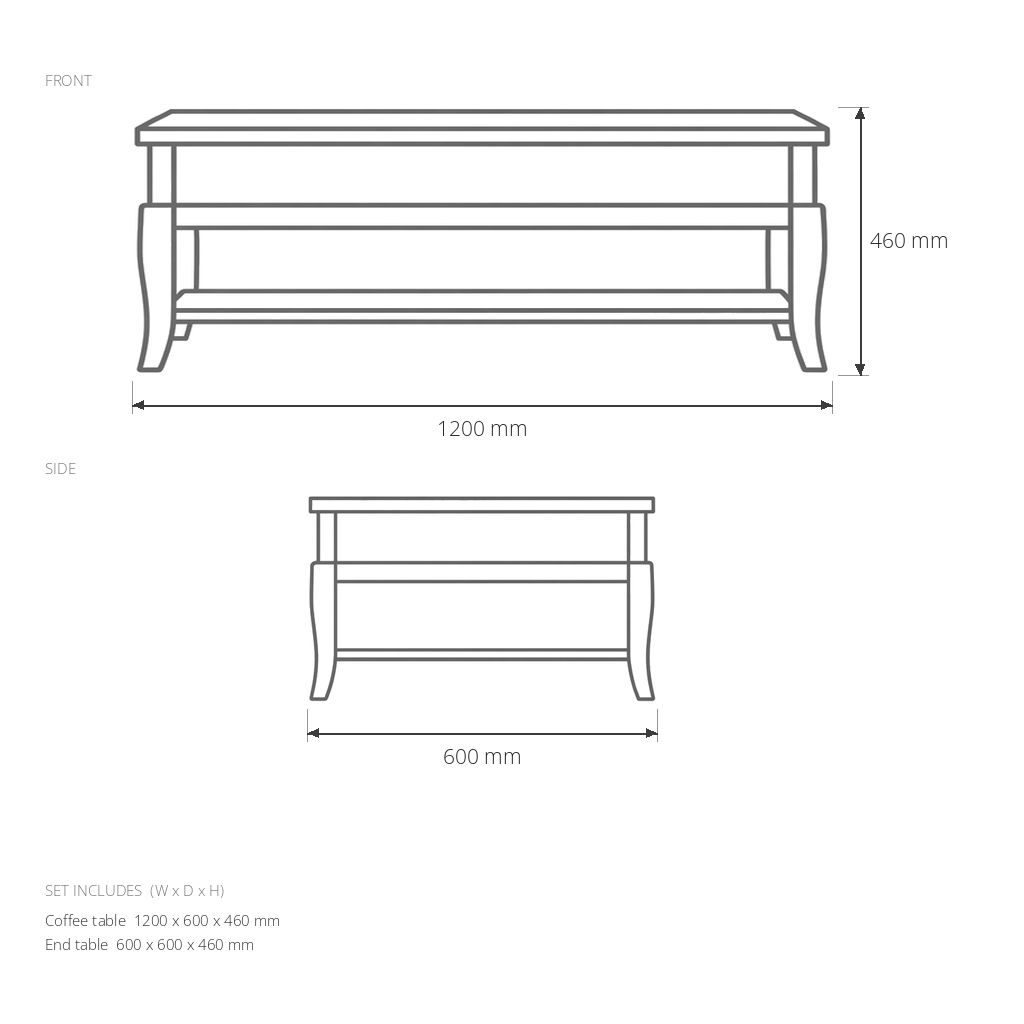 Hollyhock Occasional Table Set #CT1098-99 dimensions drawing