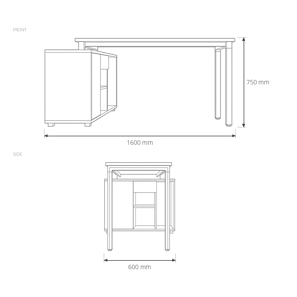 Office Desk #TD-NC16-L dimensions drawing