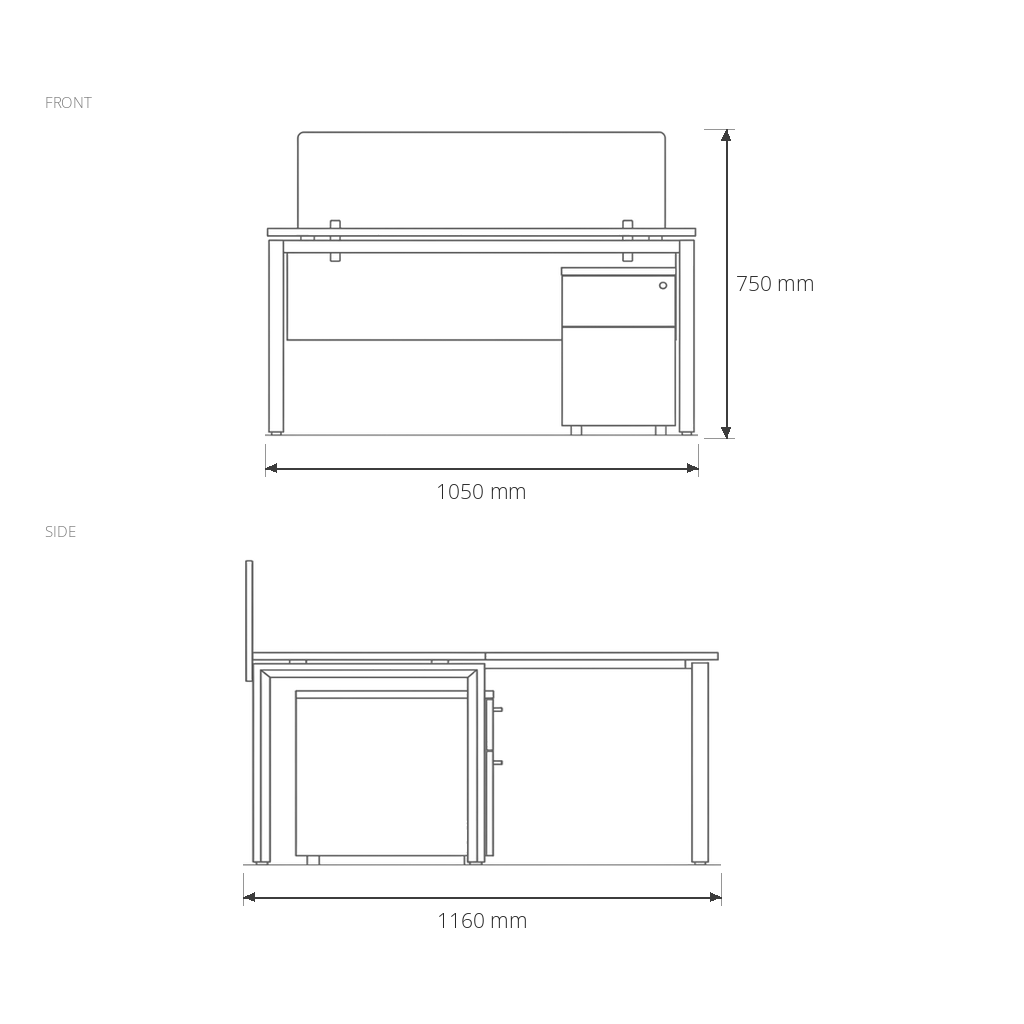 Single Work Station #WG-01 dimensions drawing