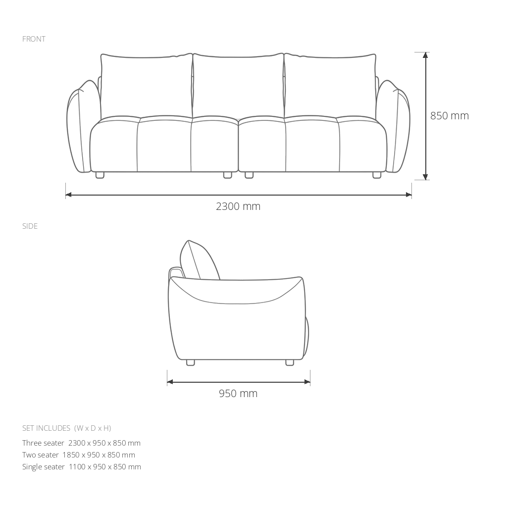 Beige Fabric Living Room Set #S8901B dimensions drawing