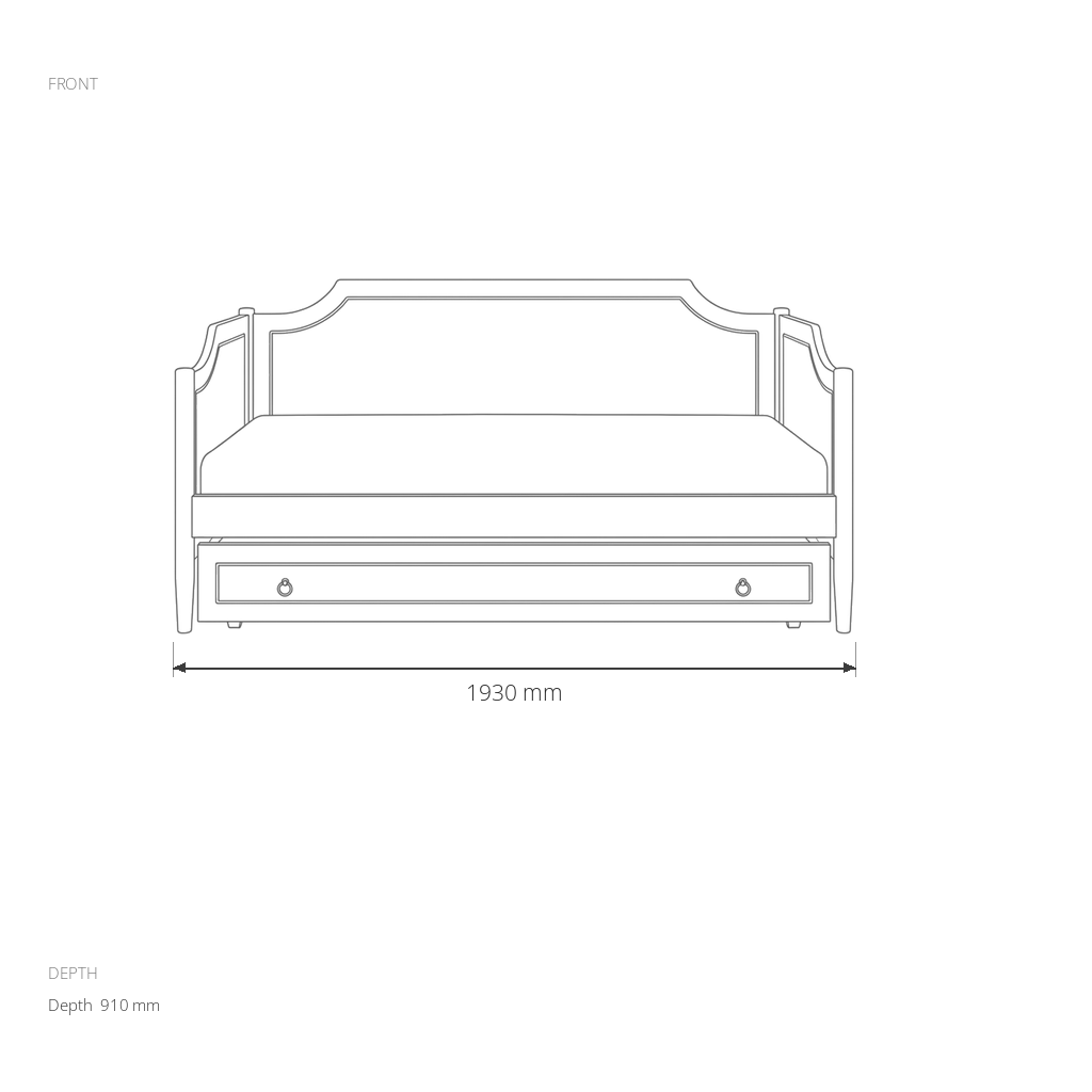 White Twin Daybed with Trundle #MG0016 dimensions drawing