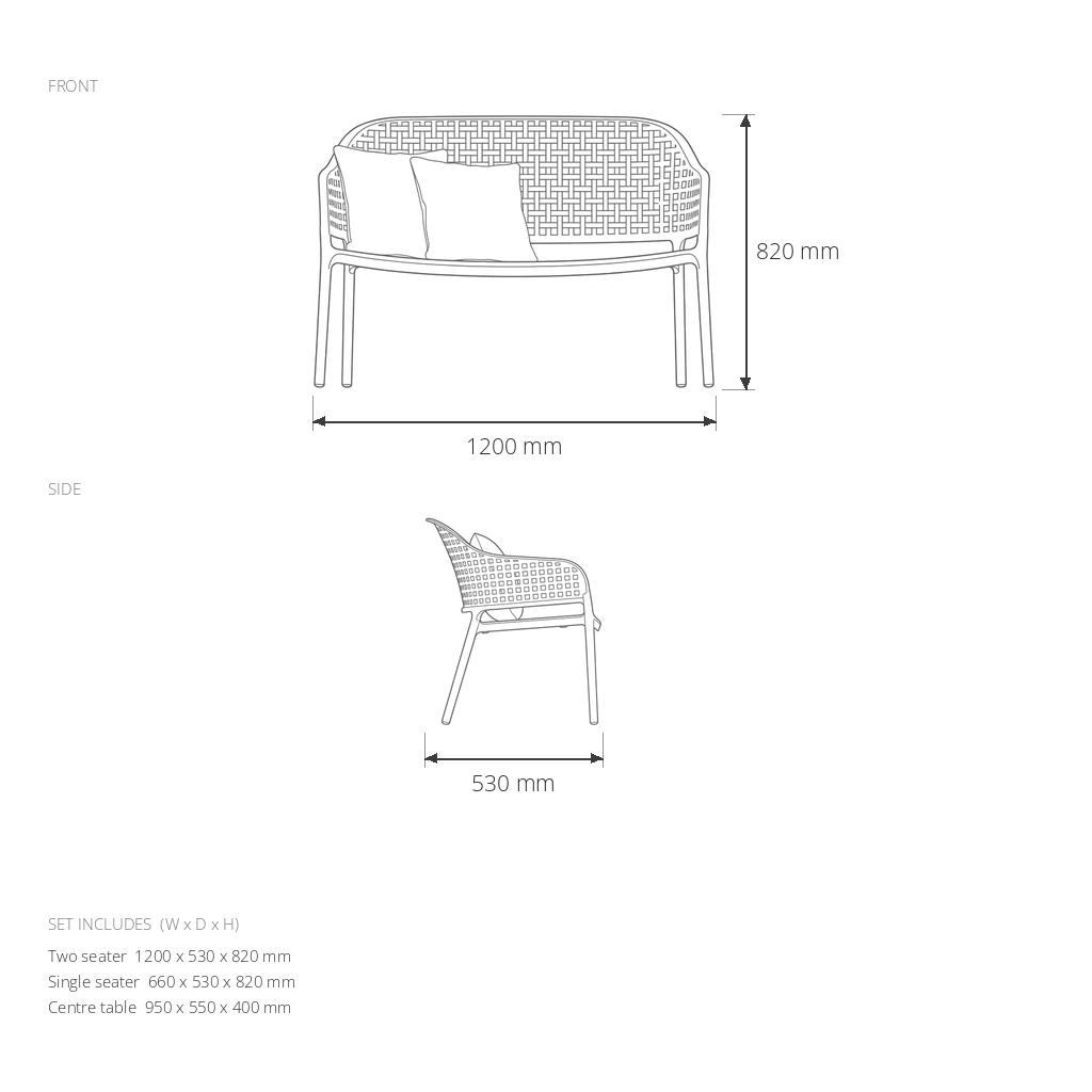 Green Outdoor Gathering Set #1853 dimensions drawing