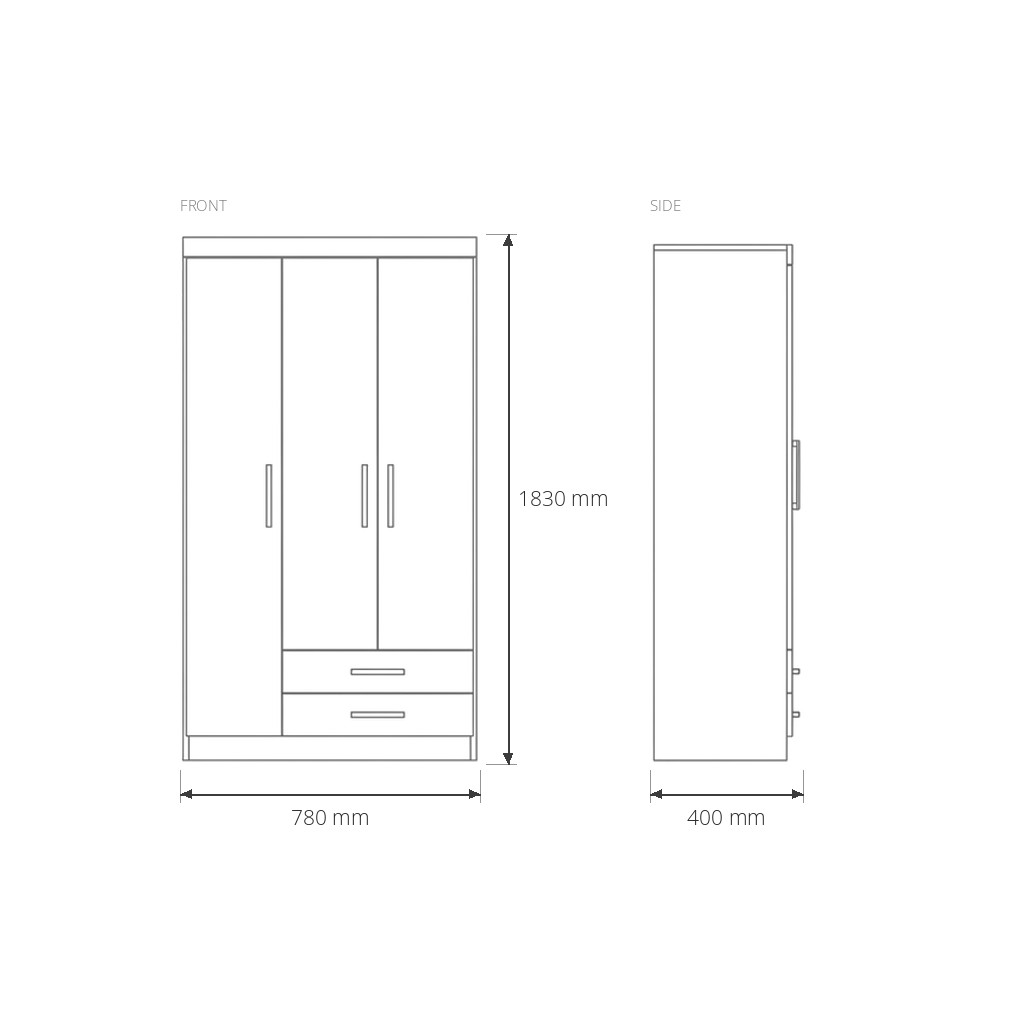 Doripel Treviso 3 Door Wardrobe dimensions drawing