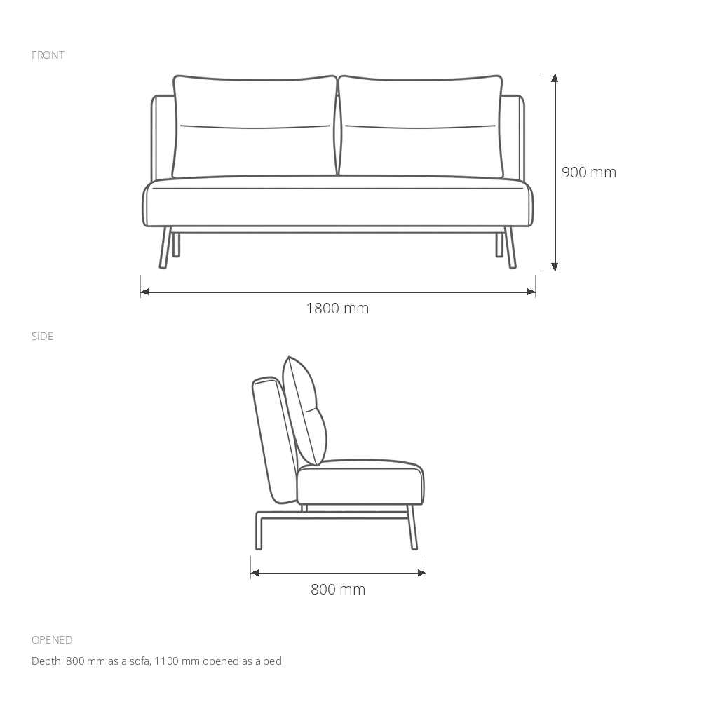 Sofa Bed #5PAB dimensions drawing