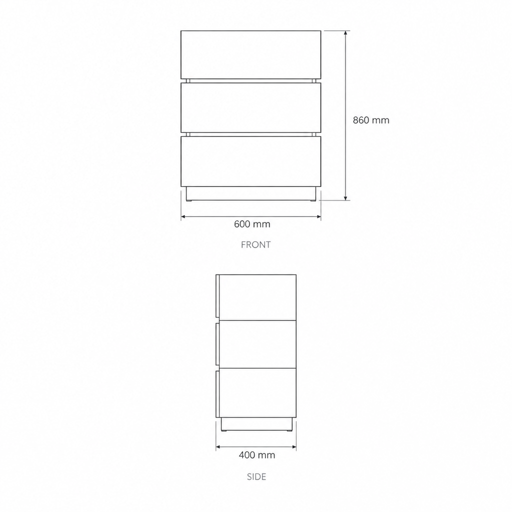 Black & Oak Modular Drawer Chest, dimensions drawing