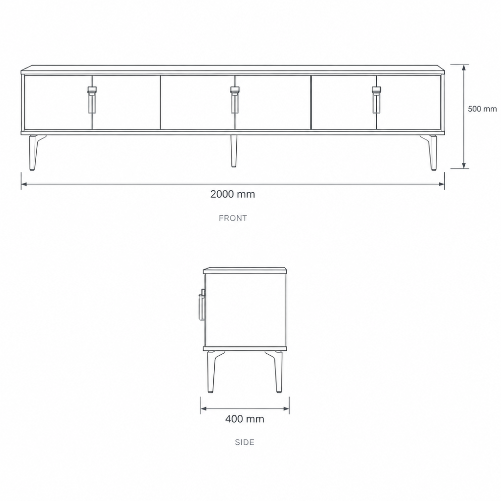 200cm Hilton TV Stand, dimensions drawing