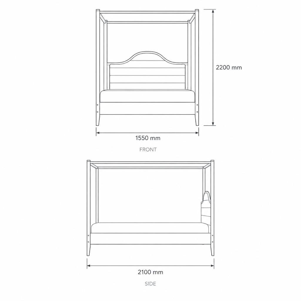 Canopy Queen Bed #MG0103-3-QB, dimensions drawing