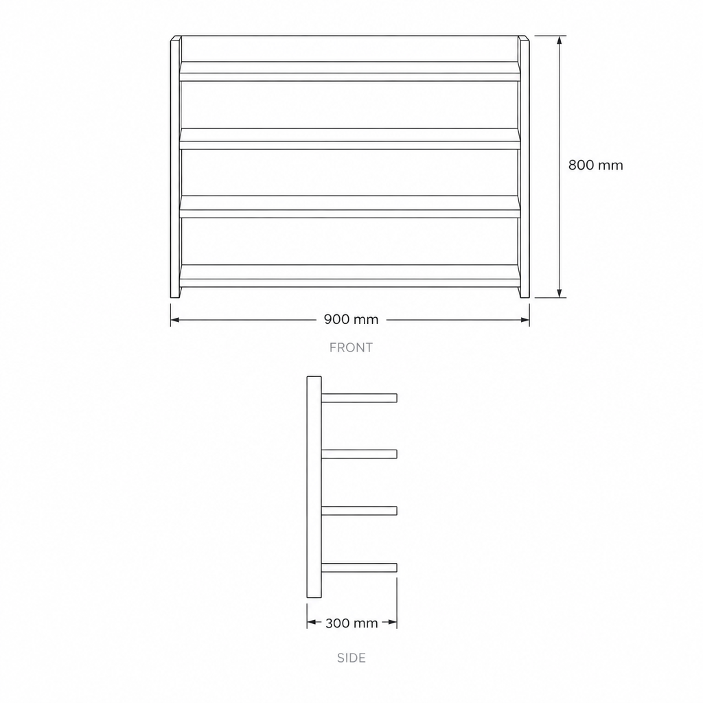 4 Tier Shoe Rack #XG001, dimensions drawing