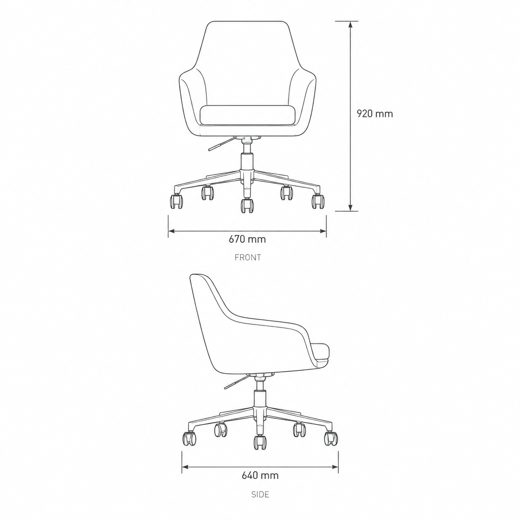 Dark Grey Office Chair #A1800, dimensions drawing