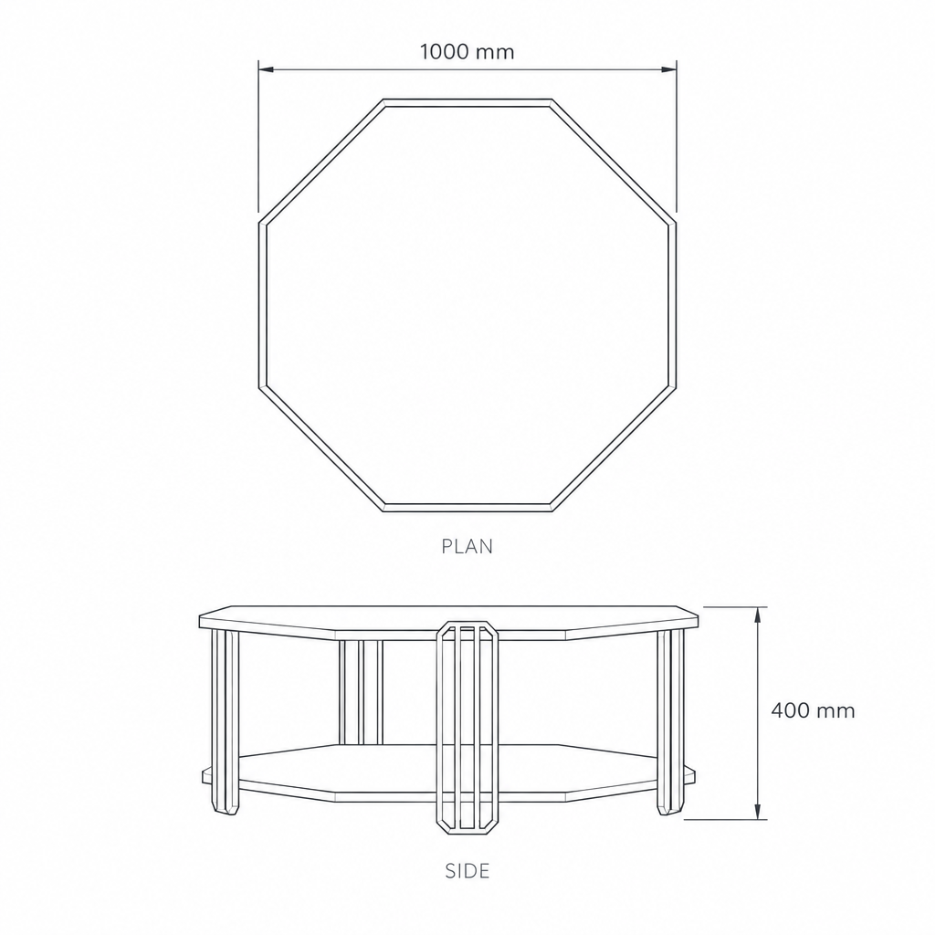 Dopro Octagonal Coffee Table, dimensions drawing