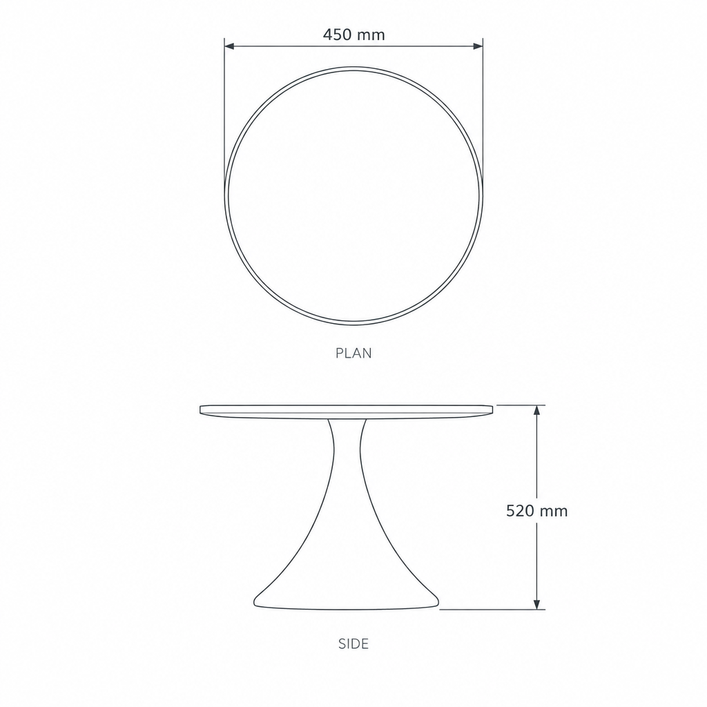 Side Table #SS25, dimensions drawing