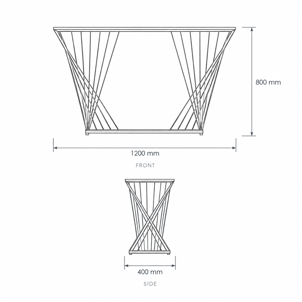 Geometric Console Table #C051, dimensions drawing