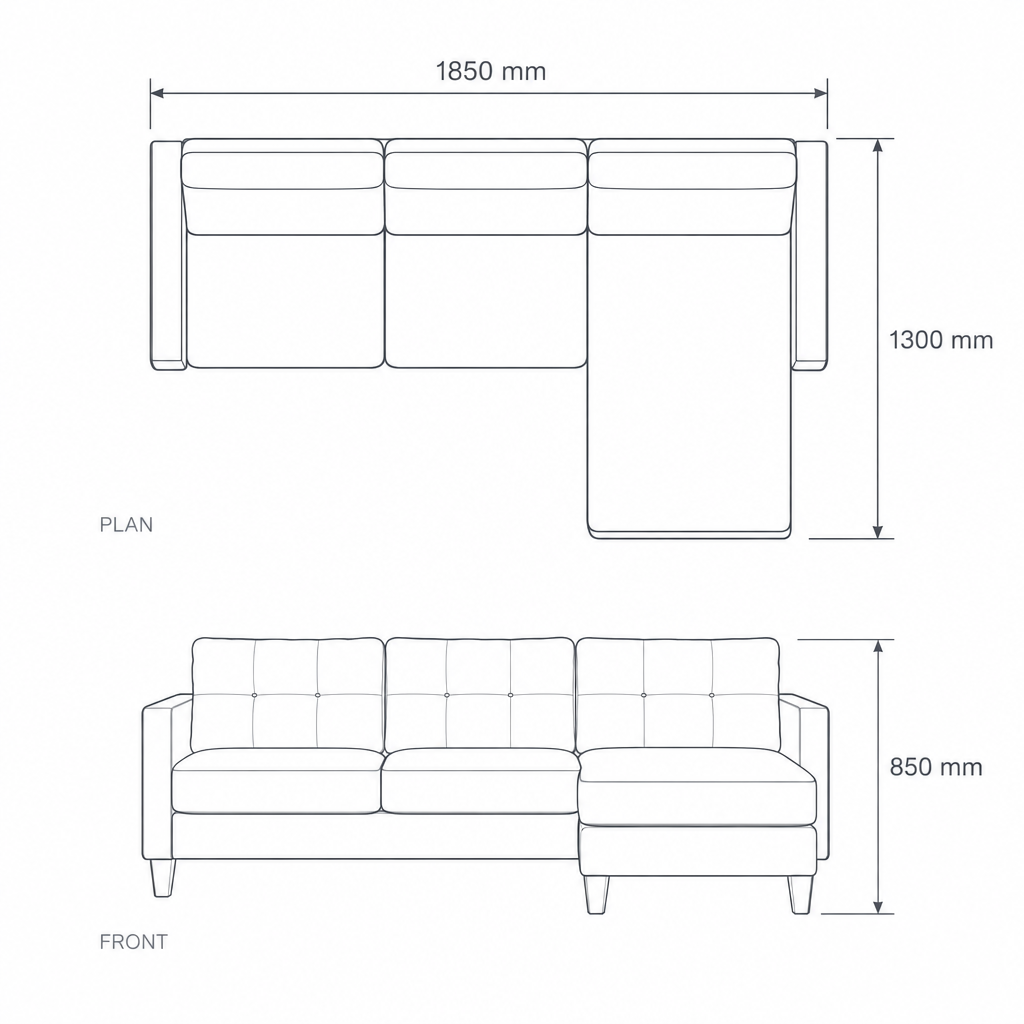 RHF Sectional Sofa #6097, dimensions drawing