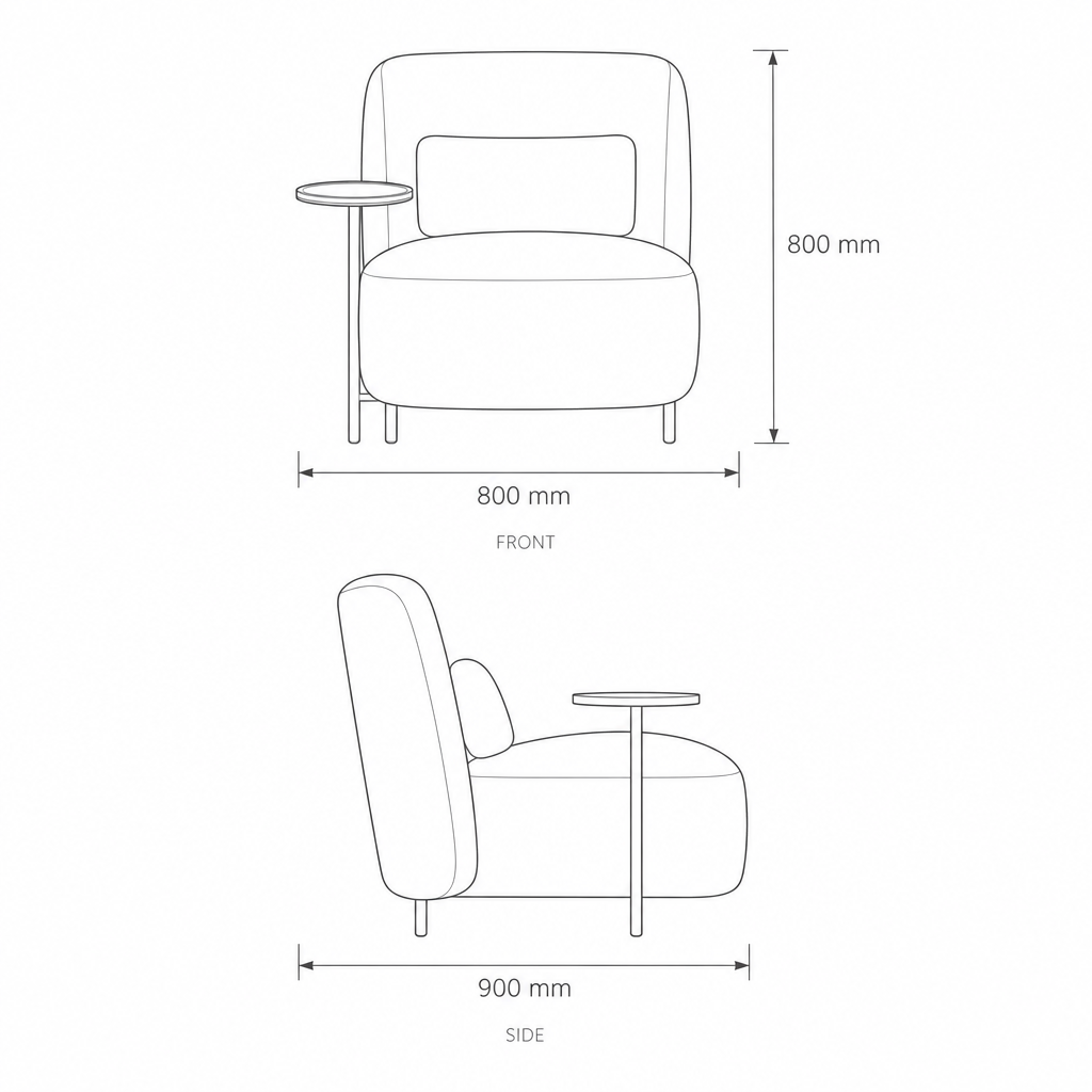 Sofa Arm Chair #LC-0093A, dimensions drawing