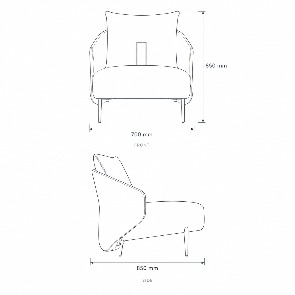 Two-Tone Lounge Chair #EC-380, dimensions drawing
