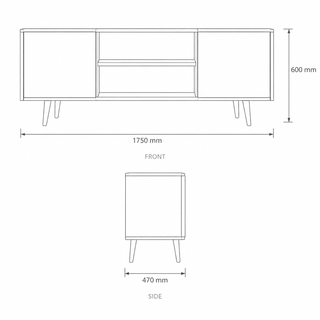 River TV Stand, dimensions drawing