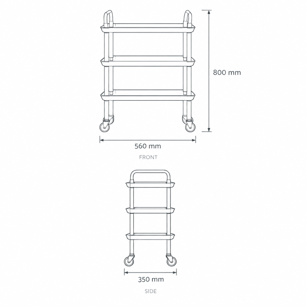 Serving Trolly #PSR08, dimensions drawing