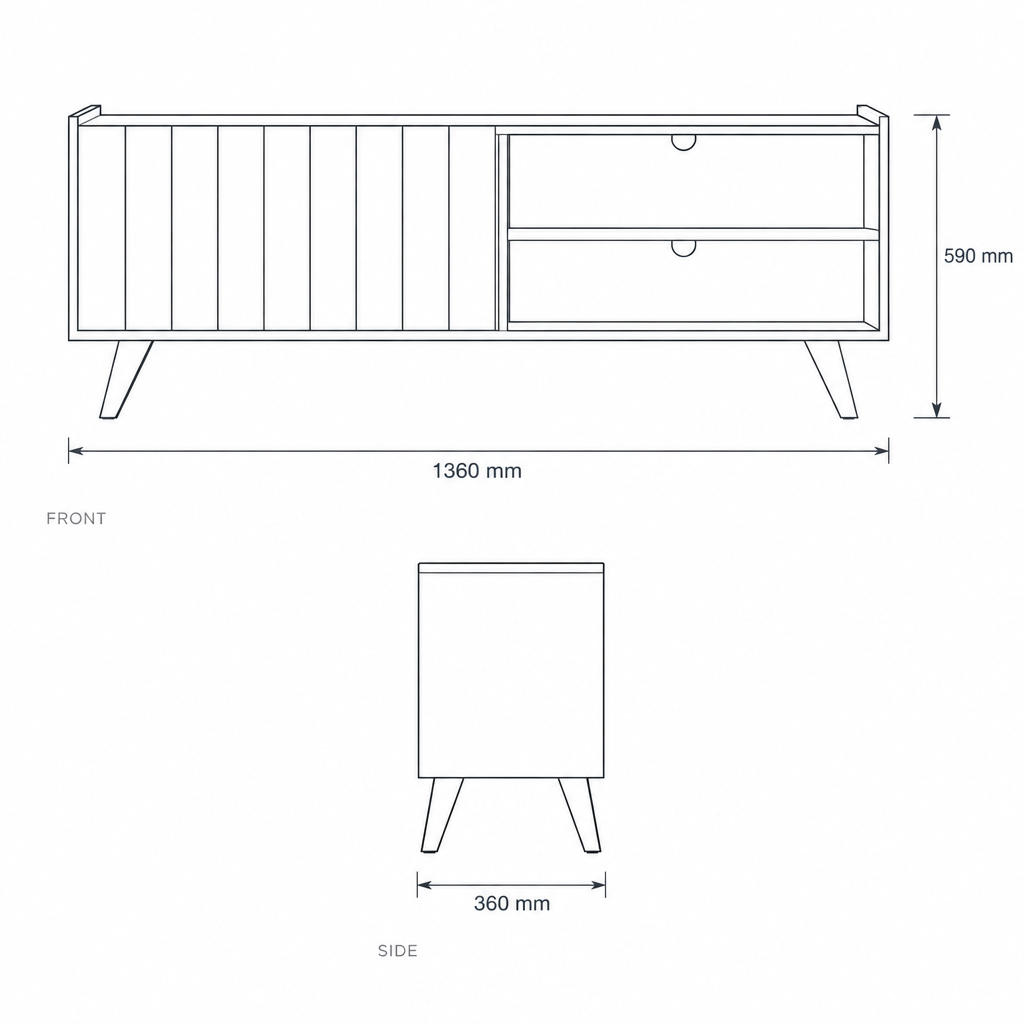 Space Black TV Stand, dimensions drawing