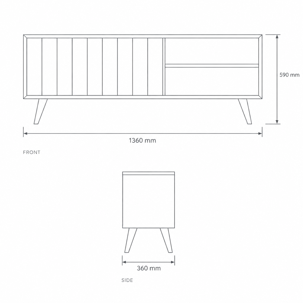 Space White TV Stand, dimensions drawing