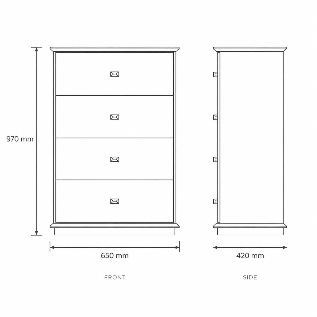 Lego 4 Drawer Chest, dimensions drawing