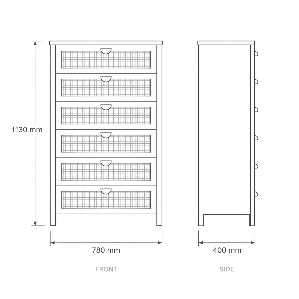 Chest of Drawers #25002, dimensions drawing