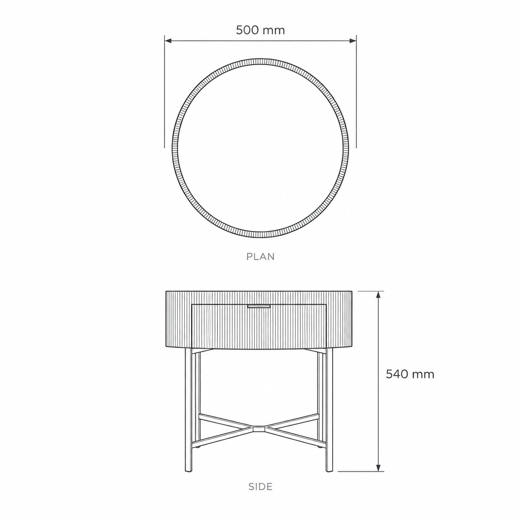 Round Black Nightstand #608S, dimensions drawing