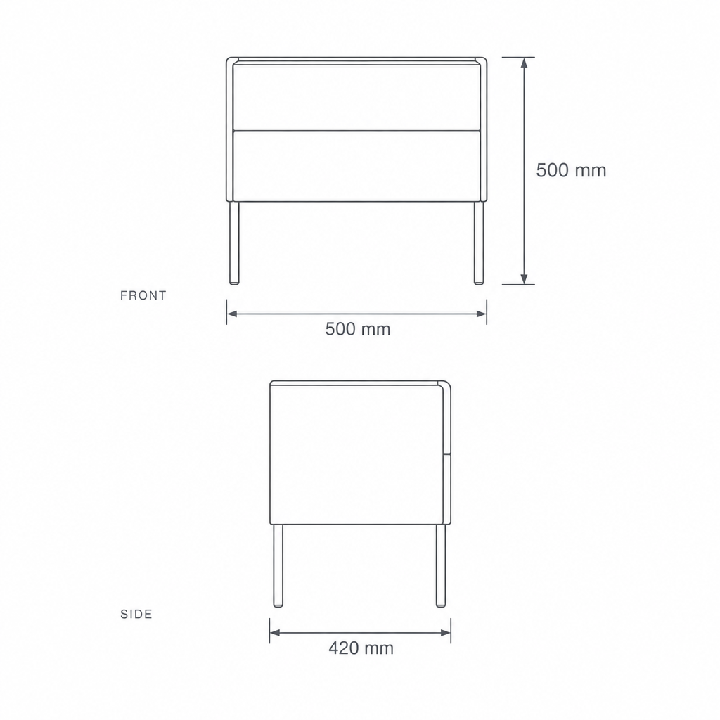 Nightstand with Wireless Charging #CT-38, dimensions drawing