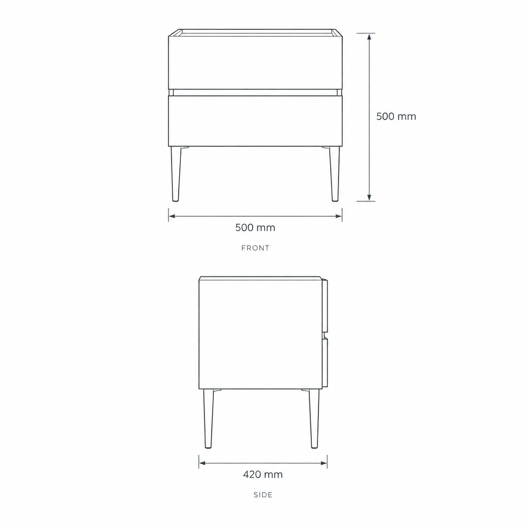 Nightstand with Wireless Charging #CT-28, dimensions drawing