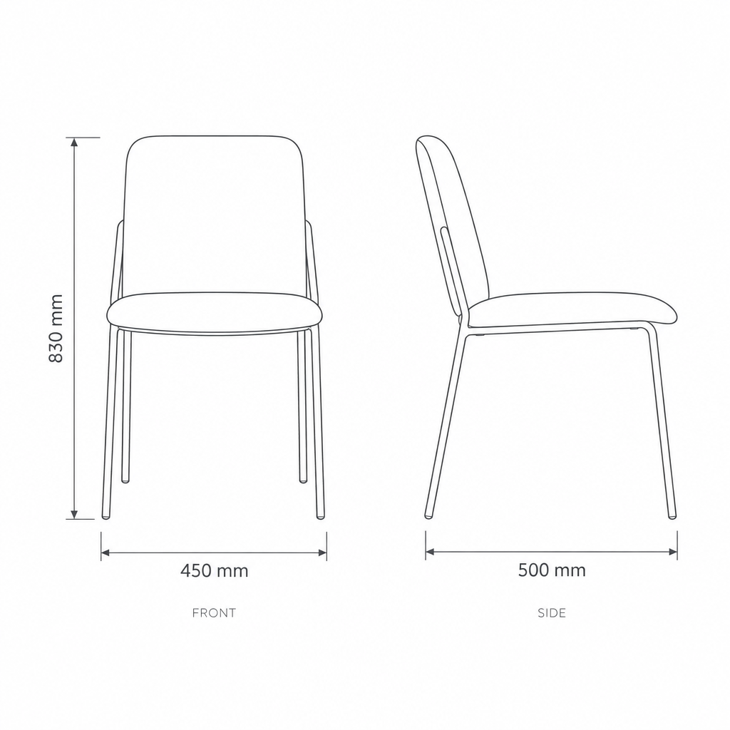 Dining Chair #WY-D013, dimensions drawing