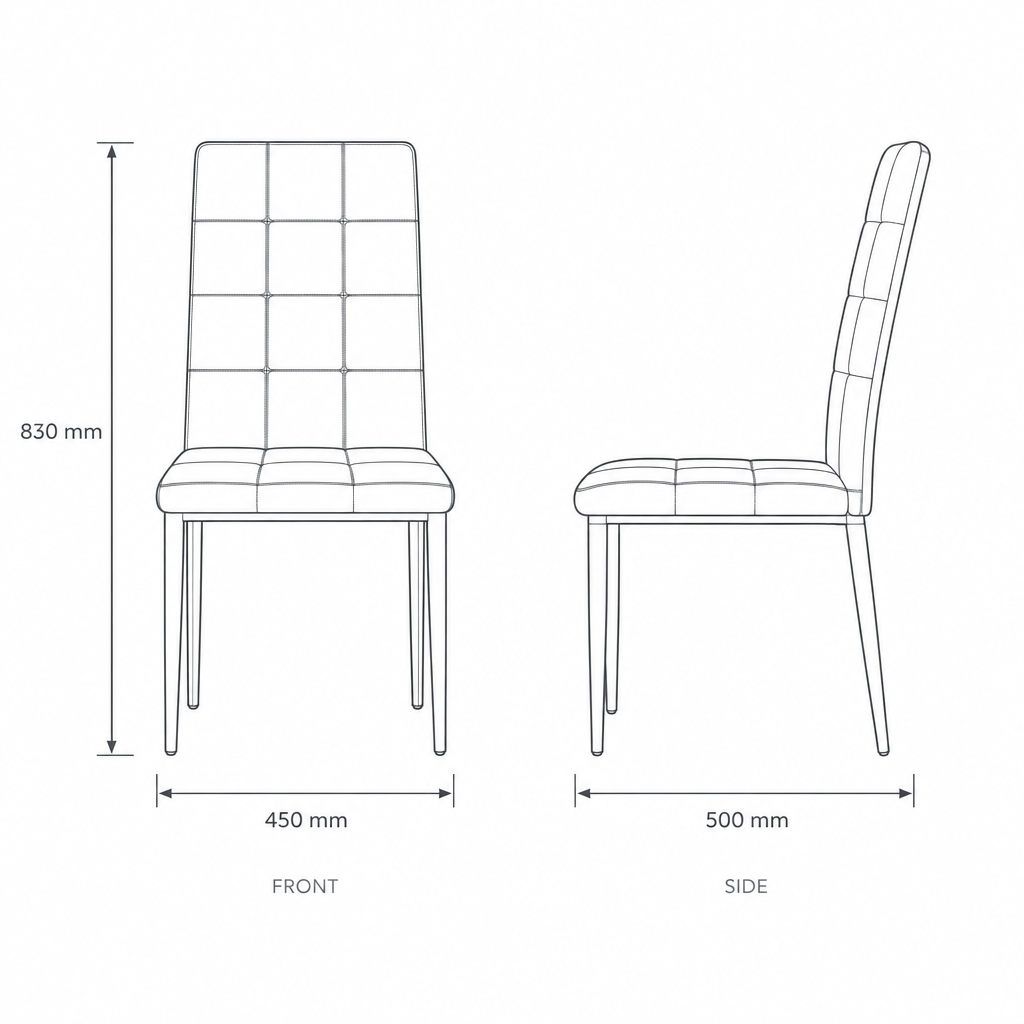 Dining Chair #LDHX01, dimensions drawing