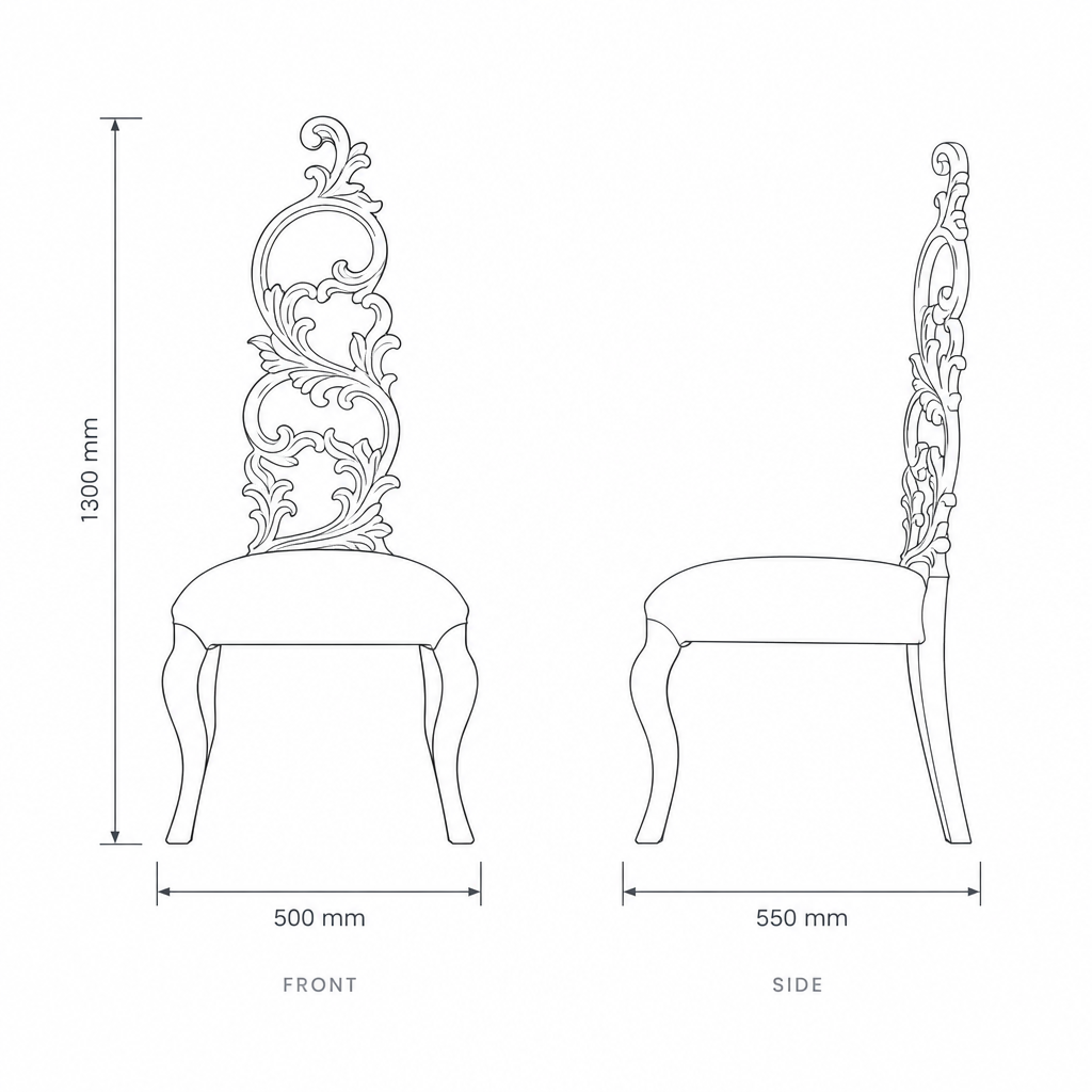 Luxury Velvet Dining Chair, dimensions drawing
