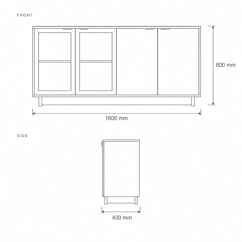 Vitoria Buffet Sideboard, dimensions drawing