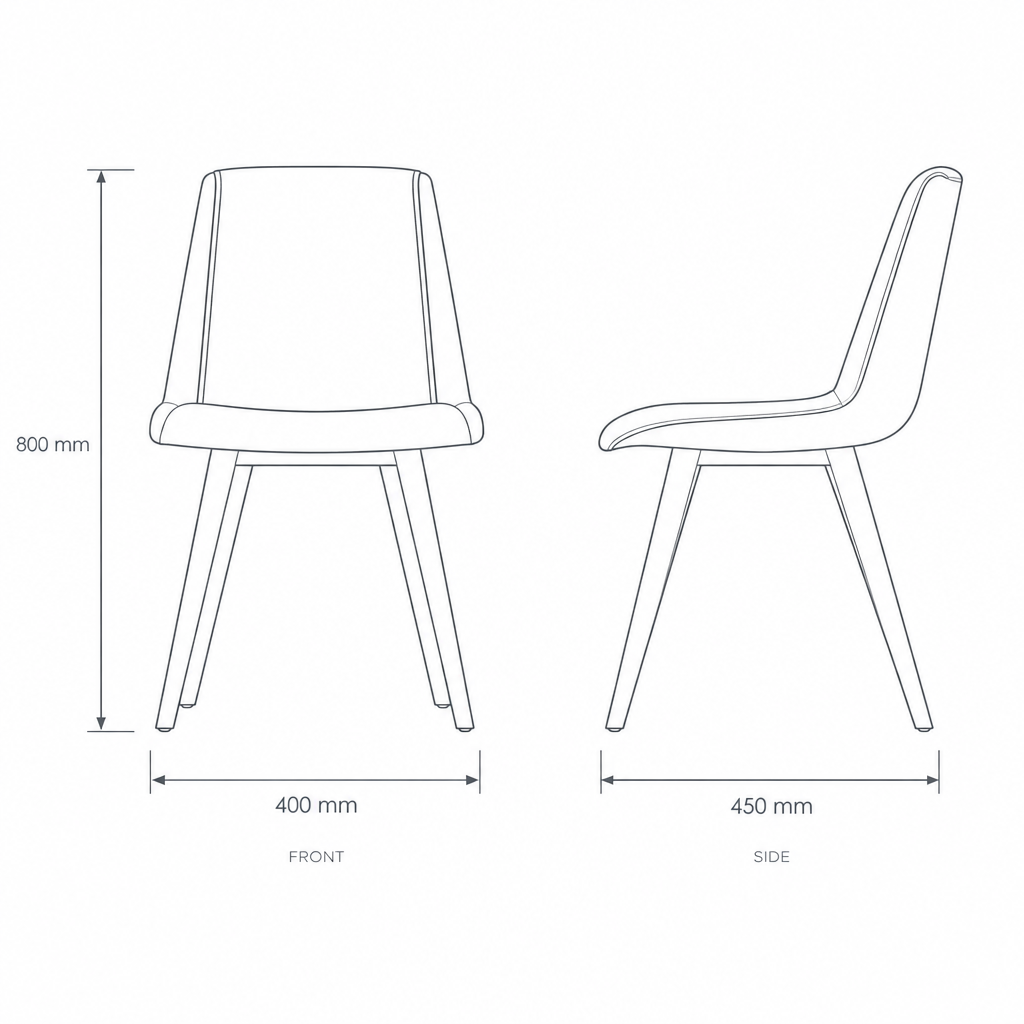 Mustard Dining Chair #K04-2A, dimensions drawing