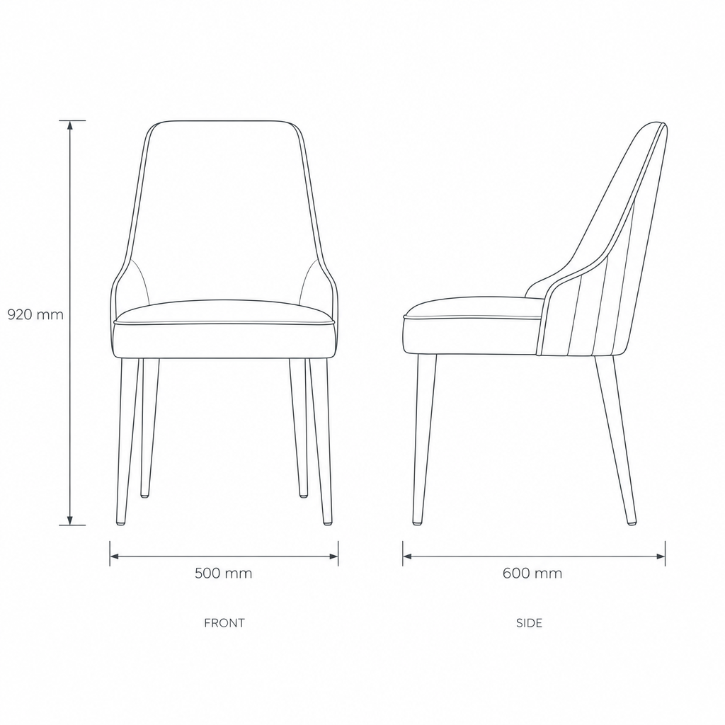 Velvet Upholstery Dining Chair #D021, dimensions drawing