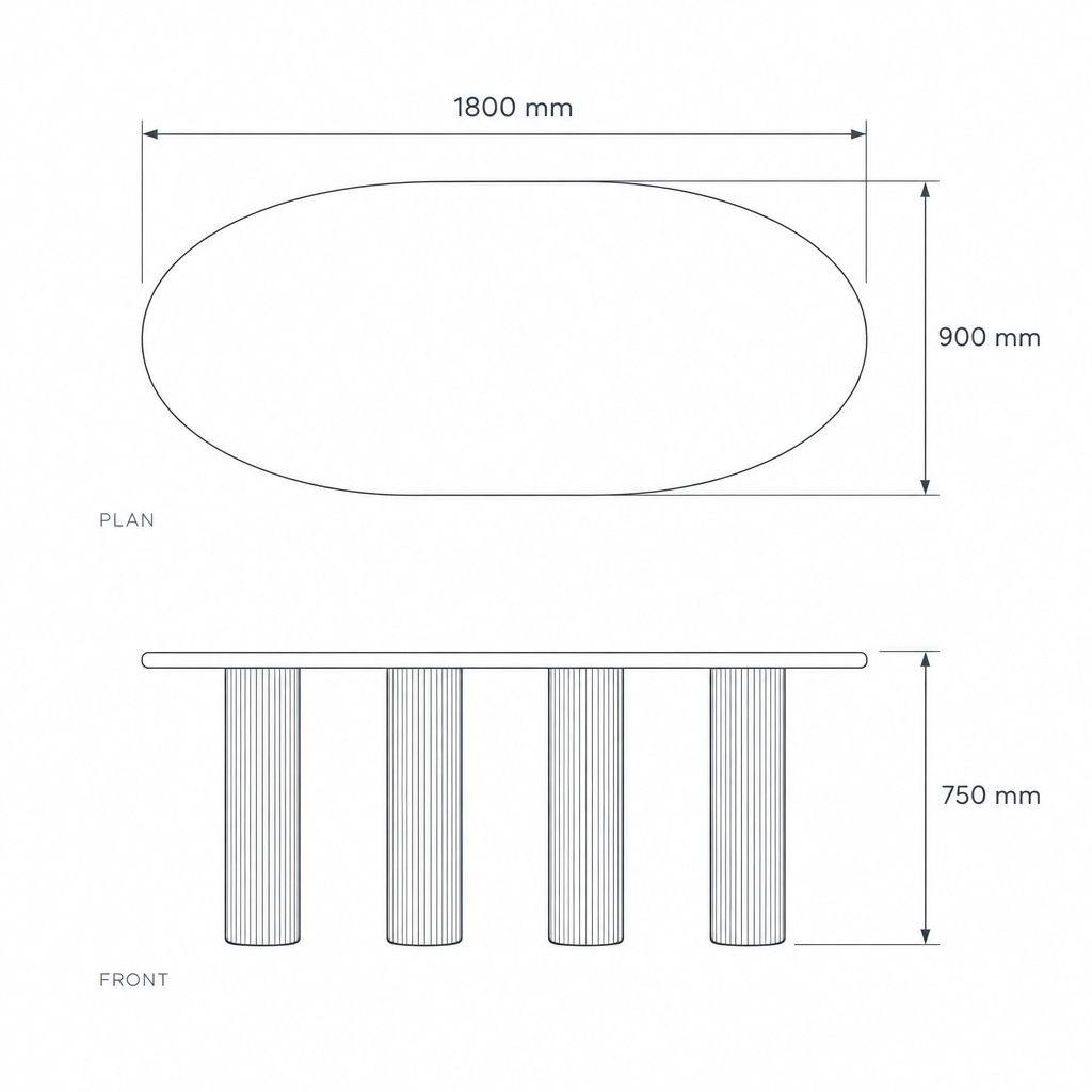 Dining Table #DT-1834, dimensions drawing