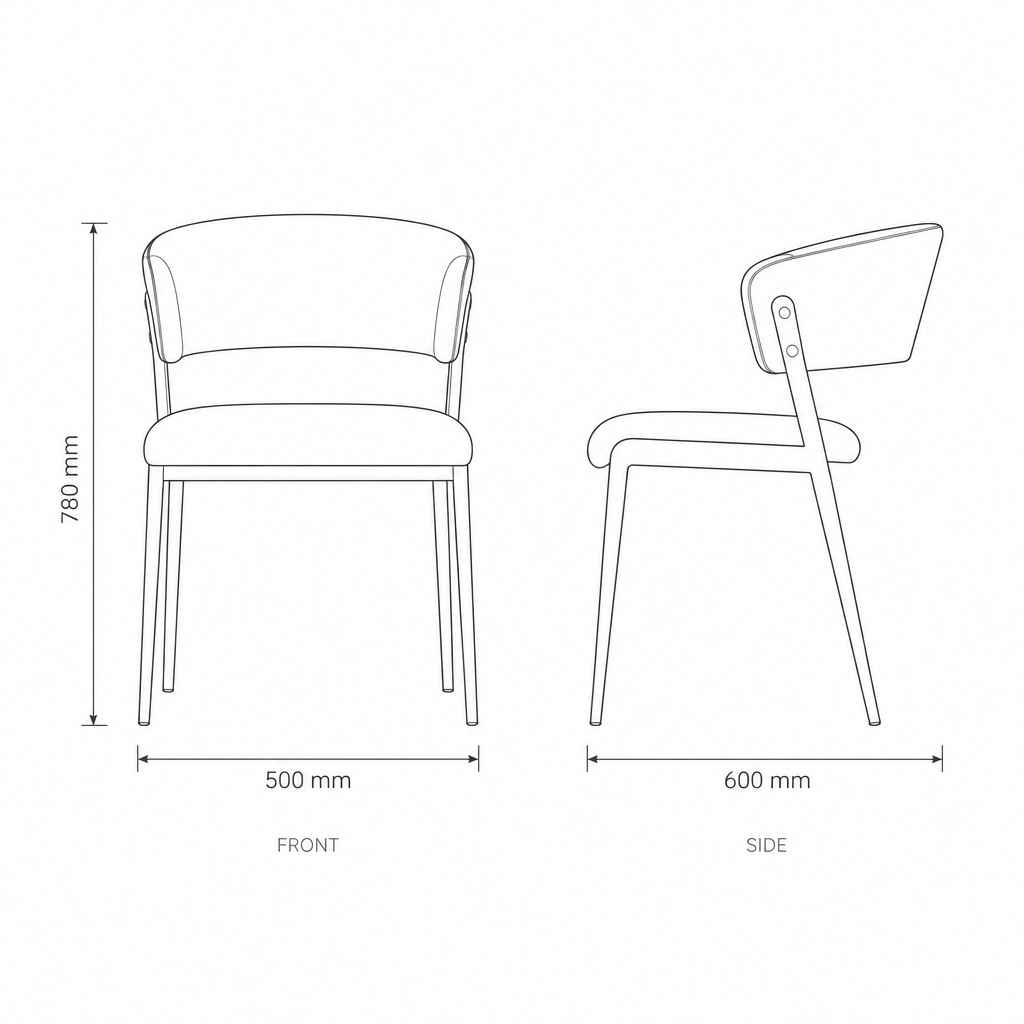 Noir Black Leather-Look Dining Chair, dimensions drawing