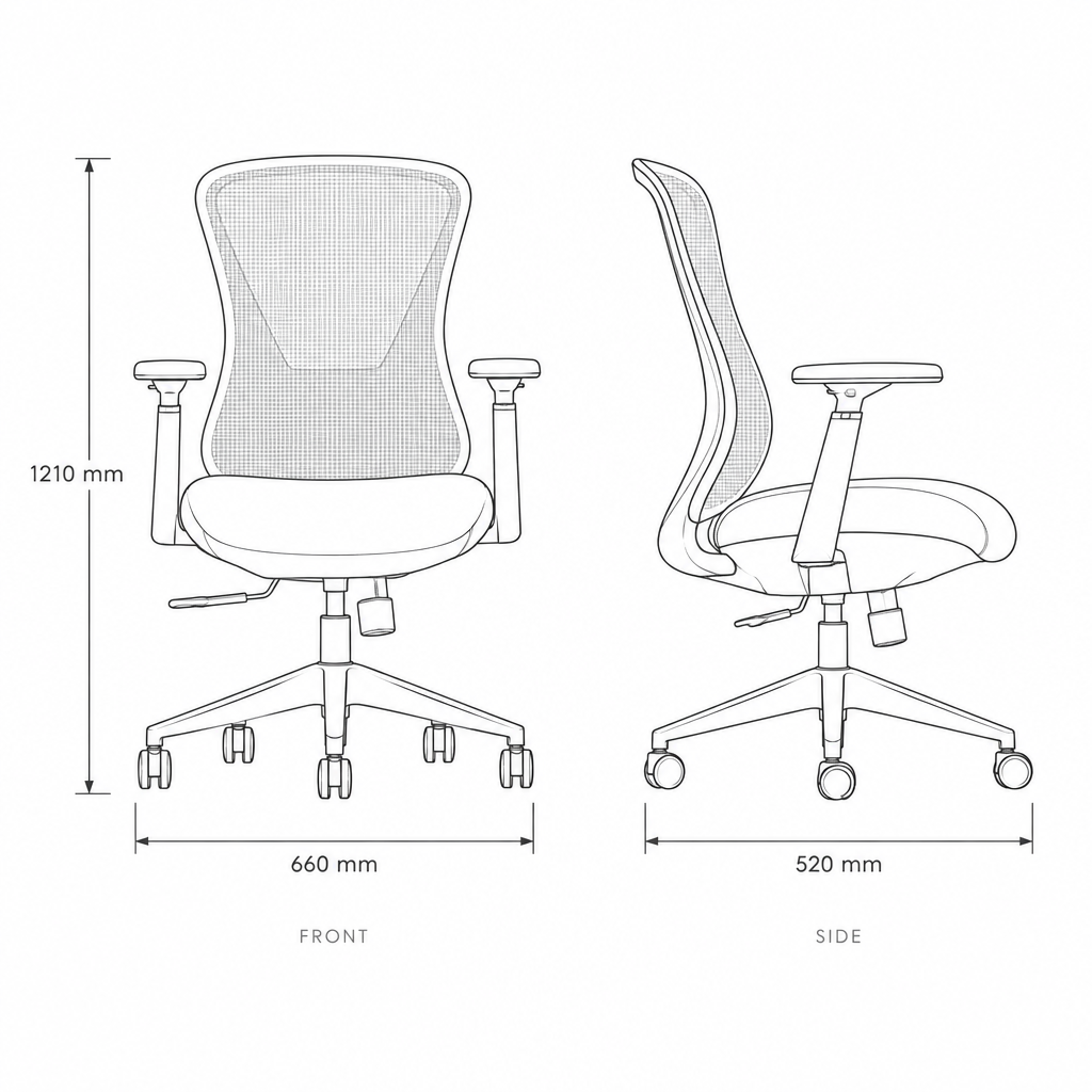 Office Chair #K2-GM-02, dimensions drawing