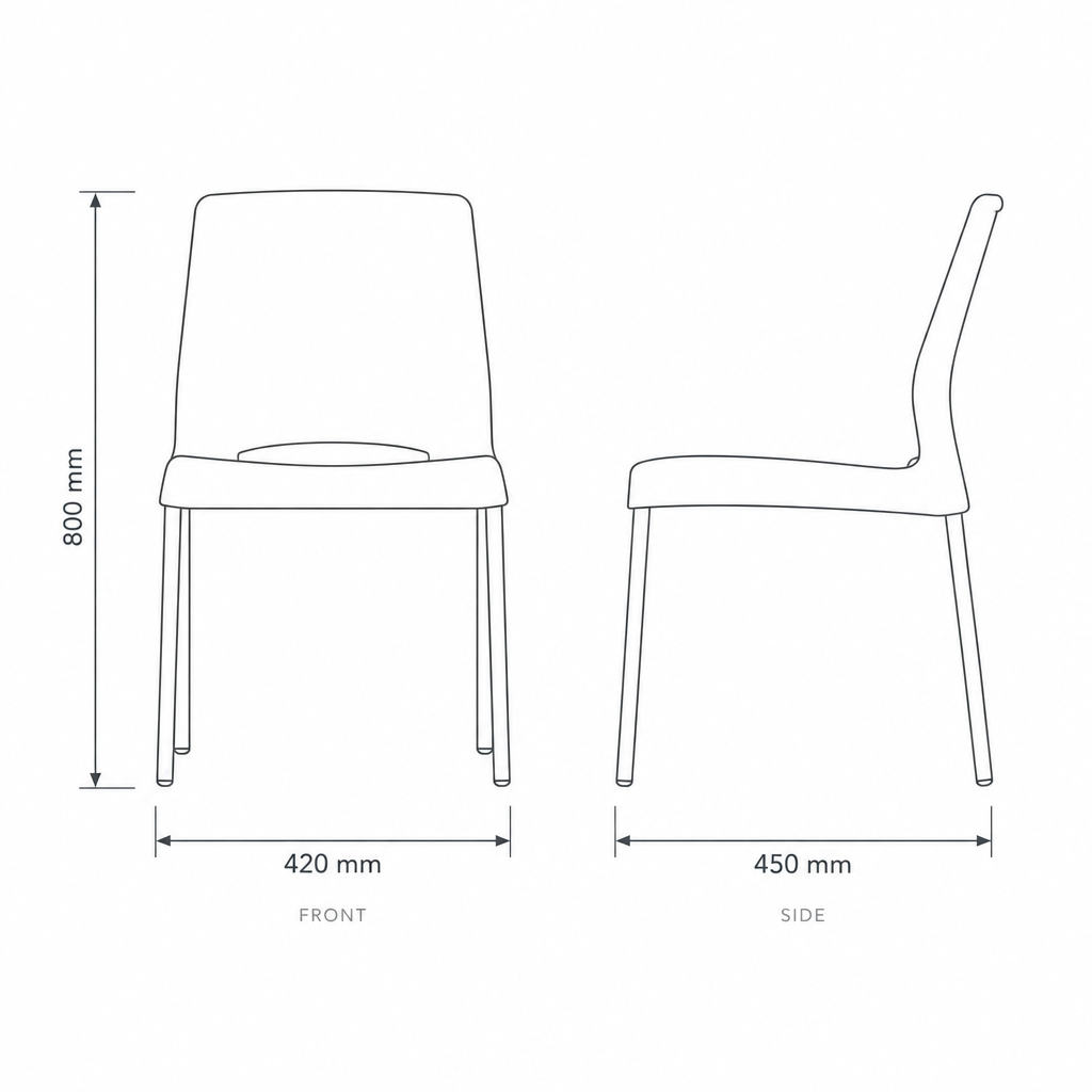 Pistachio Visitor Chair, dimensions drawing