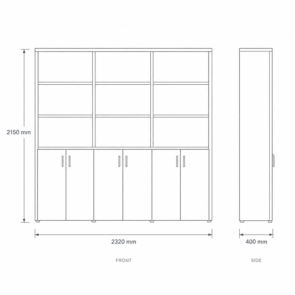 Executive Office Filing Cabinet with Shelves, dimensions drawing