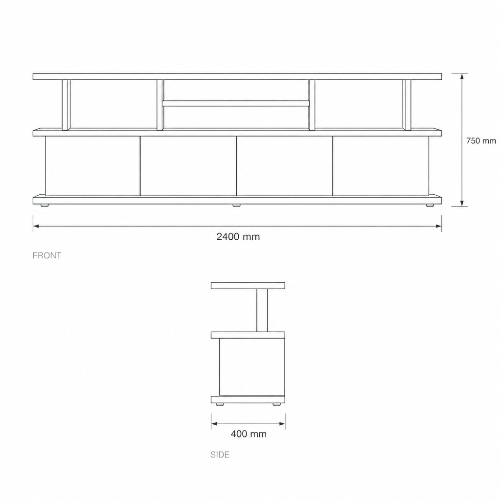 Low Cabinet Storage Credenza, dimensions drawing