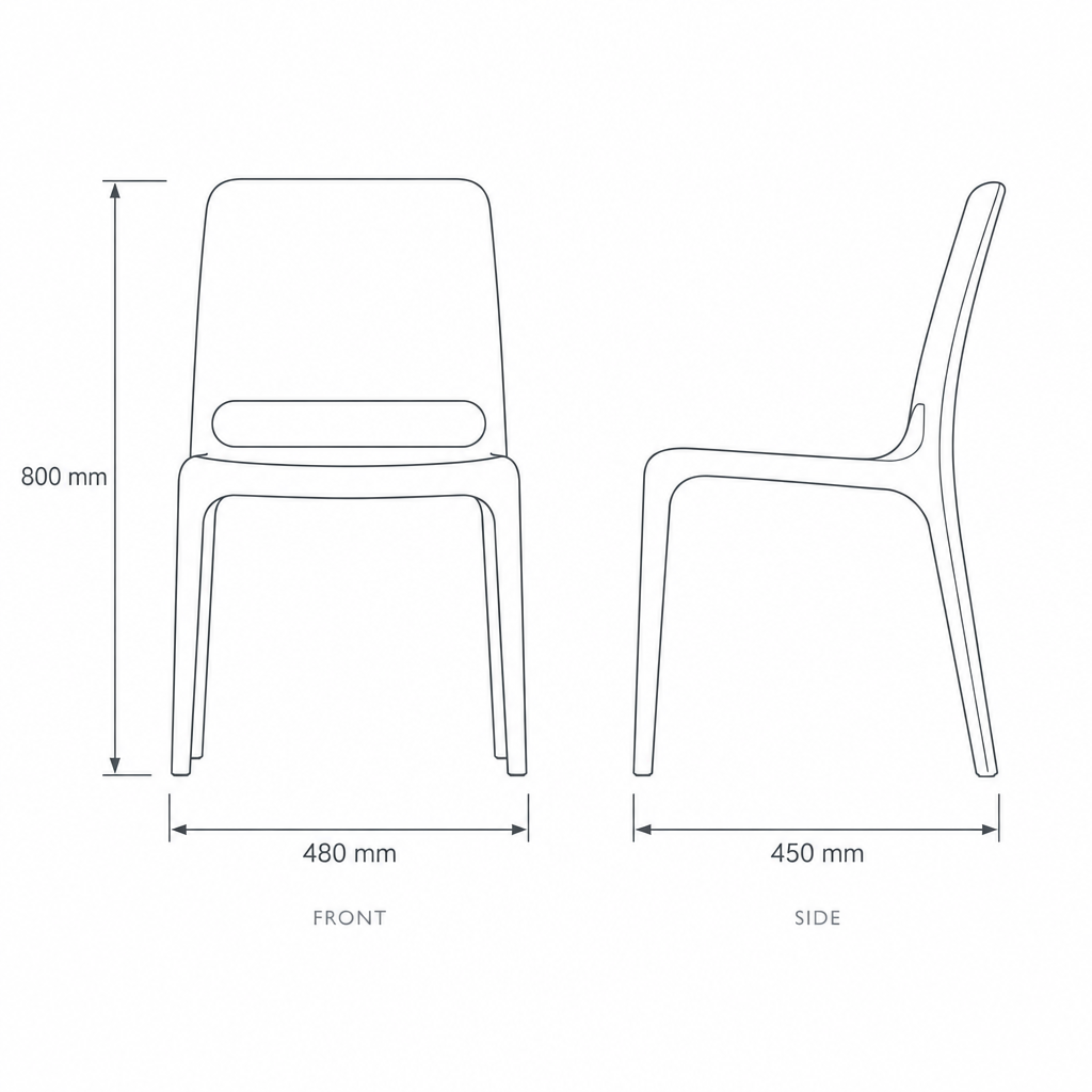Xena White Visitor Chair, dimensions drawing