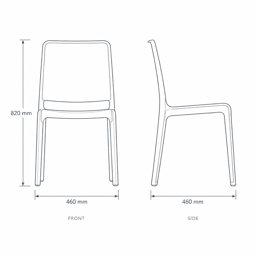 Transparent Acrylic Visitor Chair, dimensions drawing