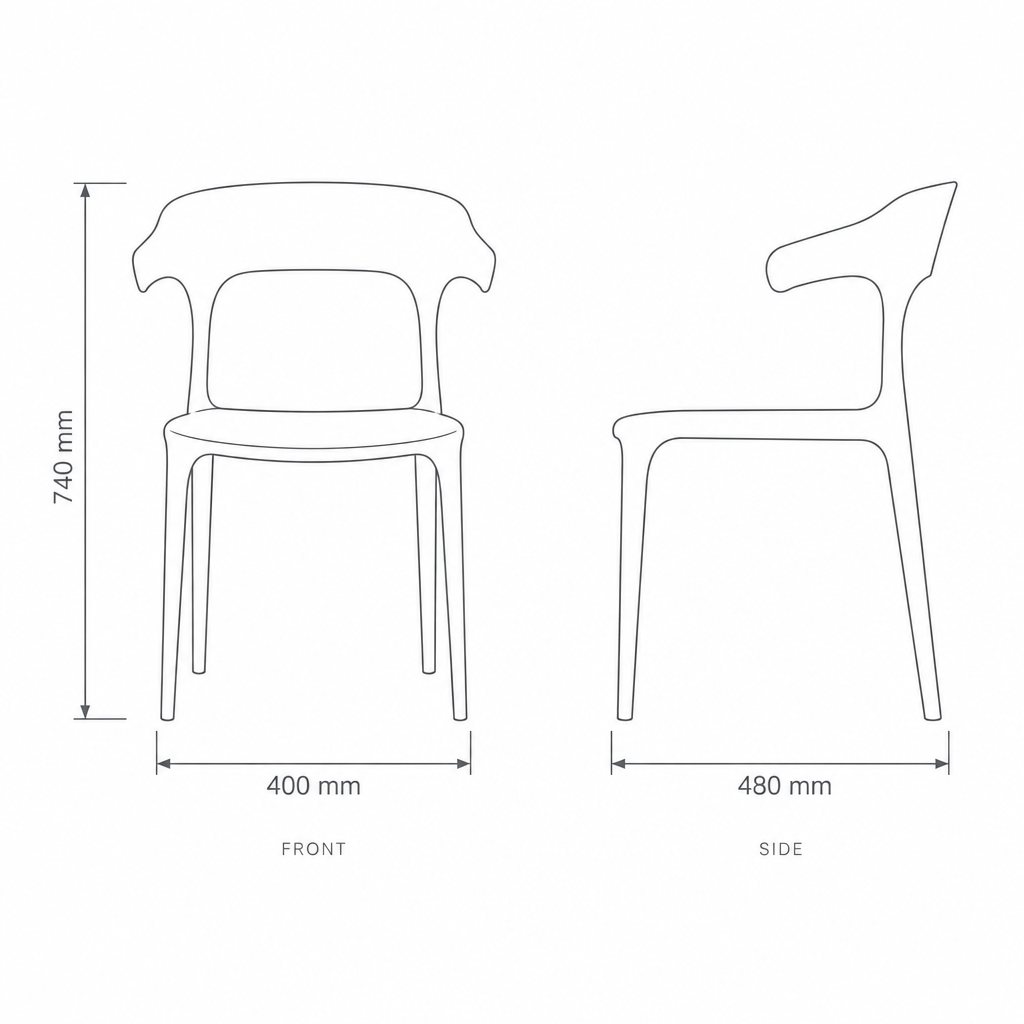 Khaki Garden Chair #8130, dimensions drawing