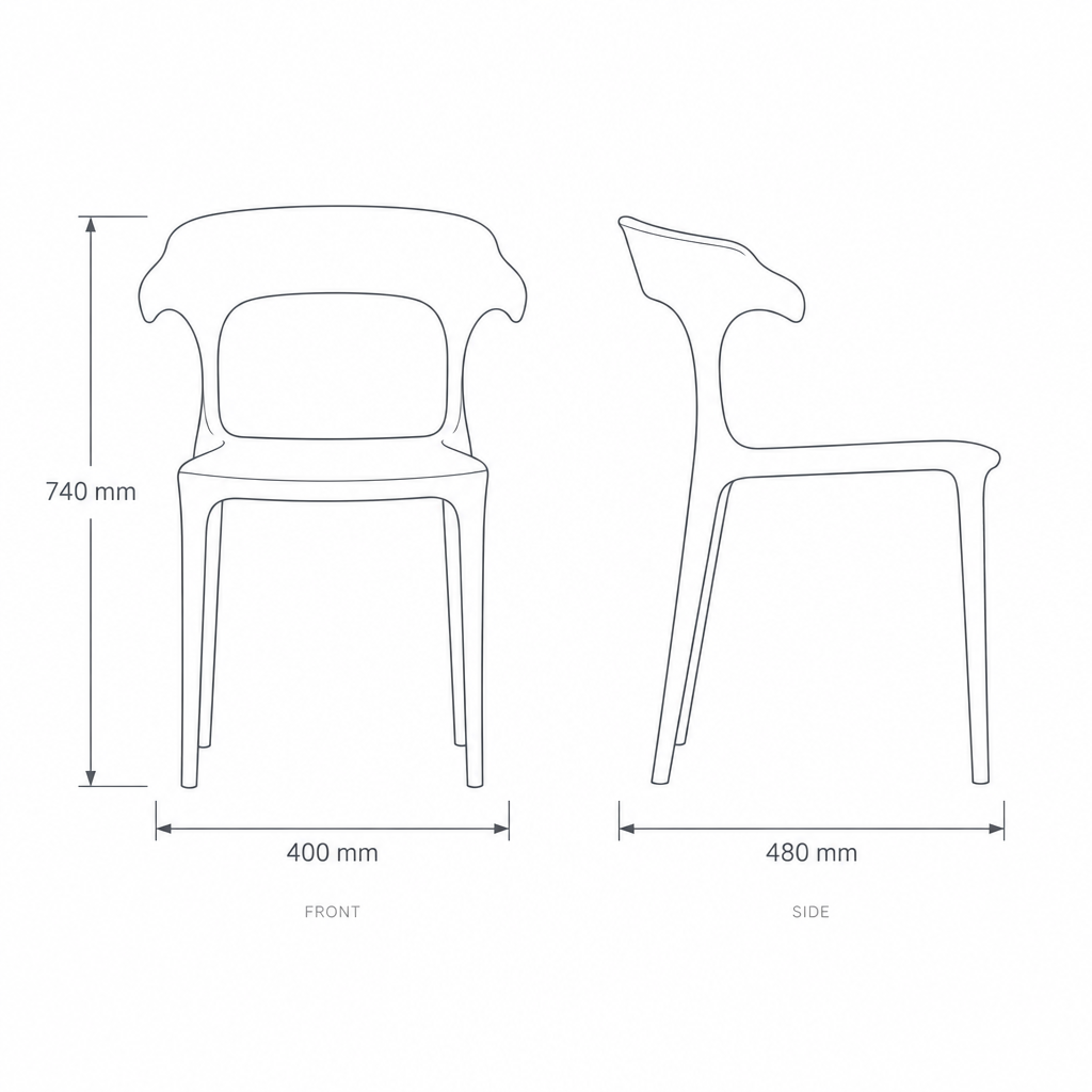 White Garden Chair #8130, dimensions drawing