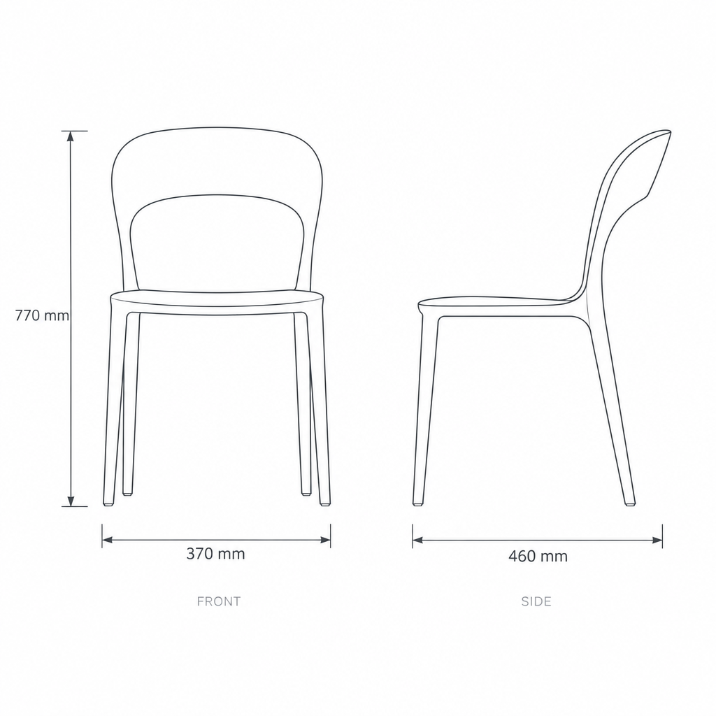 Teal Blue Garden Chair #8125, dimensions drawing