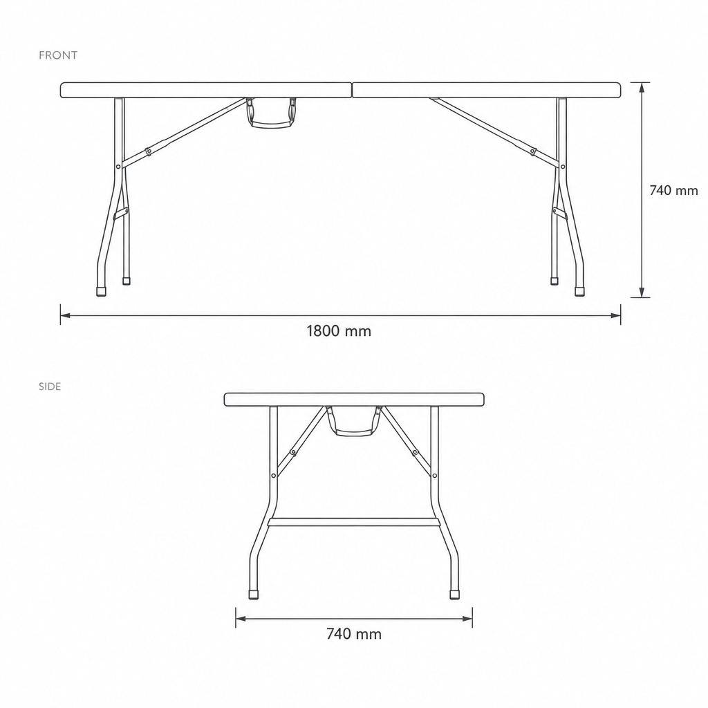 Plastic Garden Folding Table #HP-180CZ, dimensions drawing
