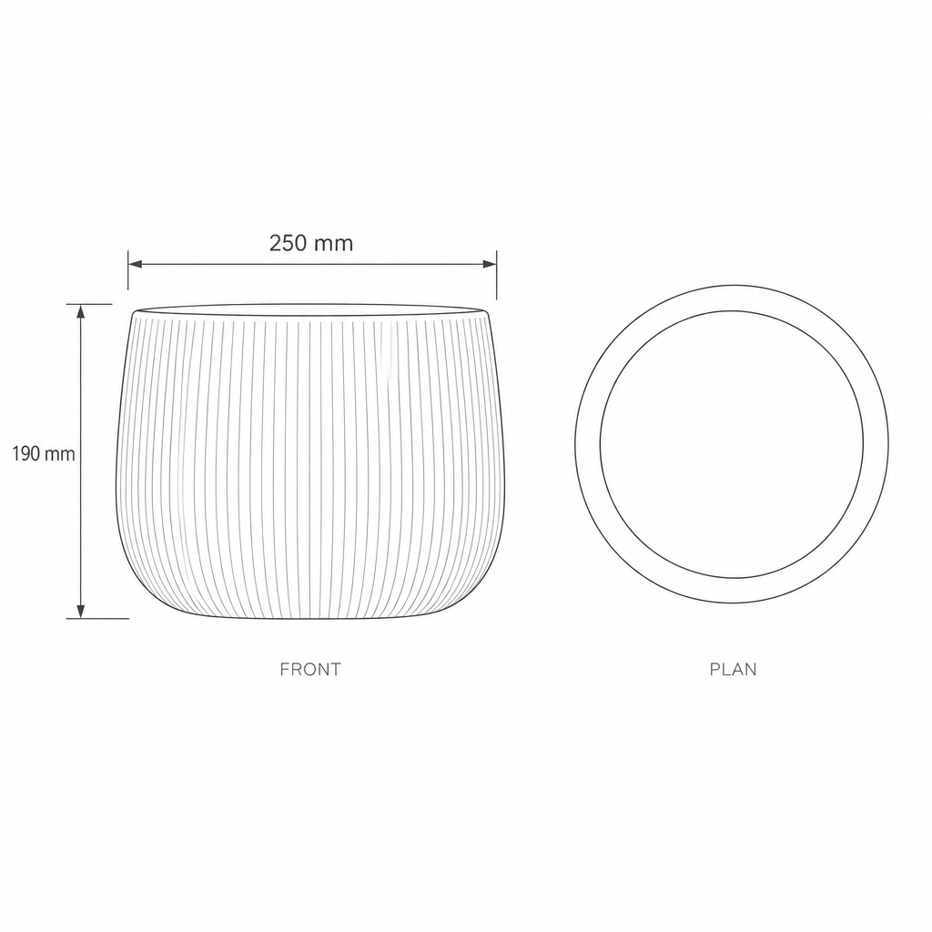 25x19cm Textured Fiberclay Planter #KD-050, dimensions drawing