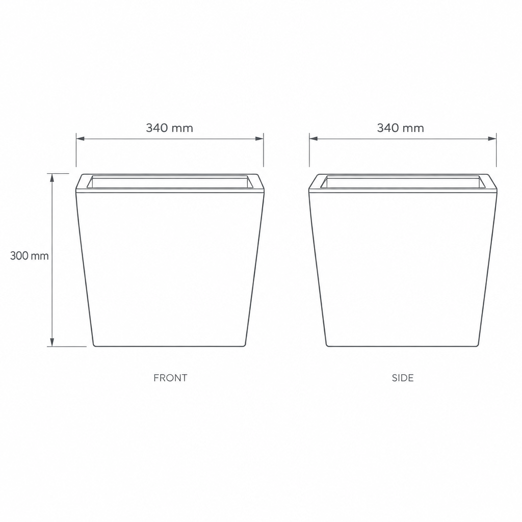 34x34x30cm Square Stone-Look Fiberclay Planter #KD-030, dimensions drawing