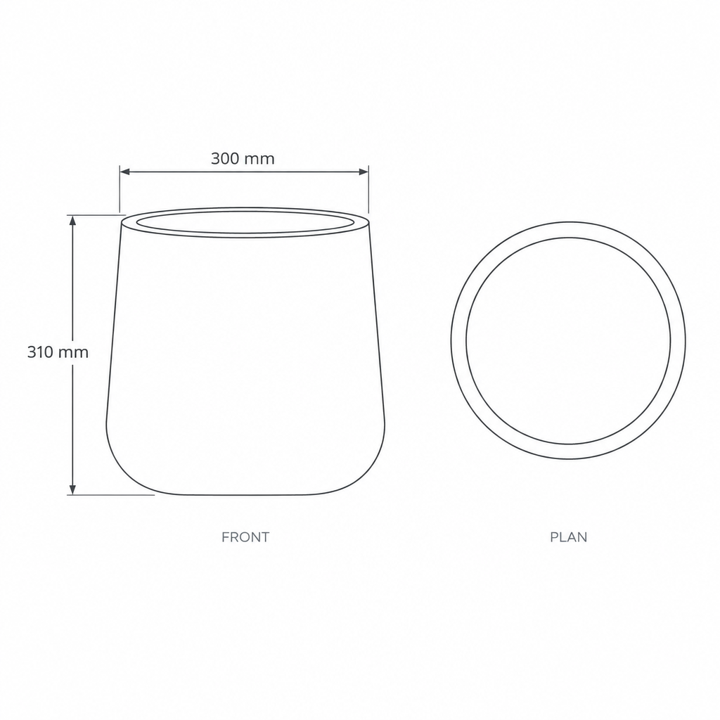 30x31cm Black Fiberclay Planter #KD-003, dimensions drawing