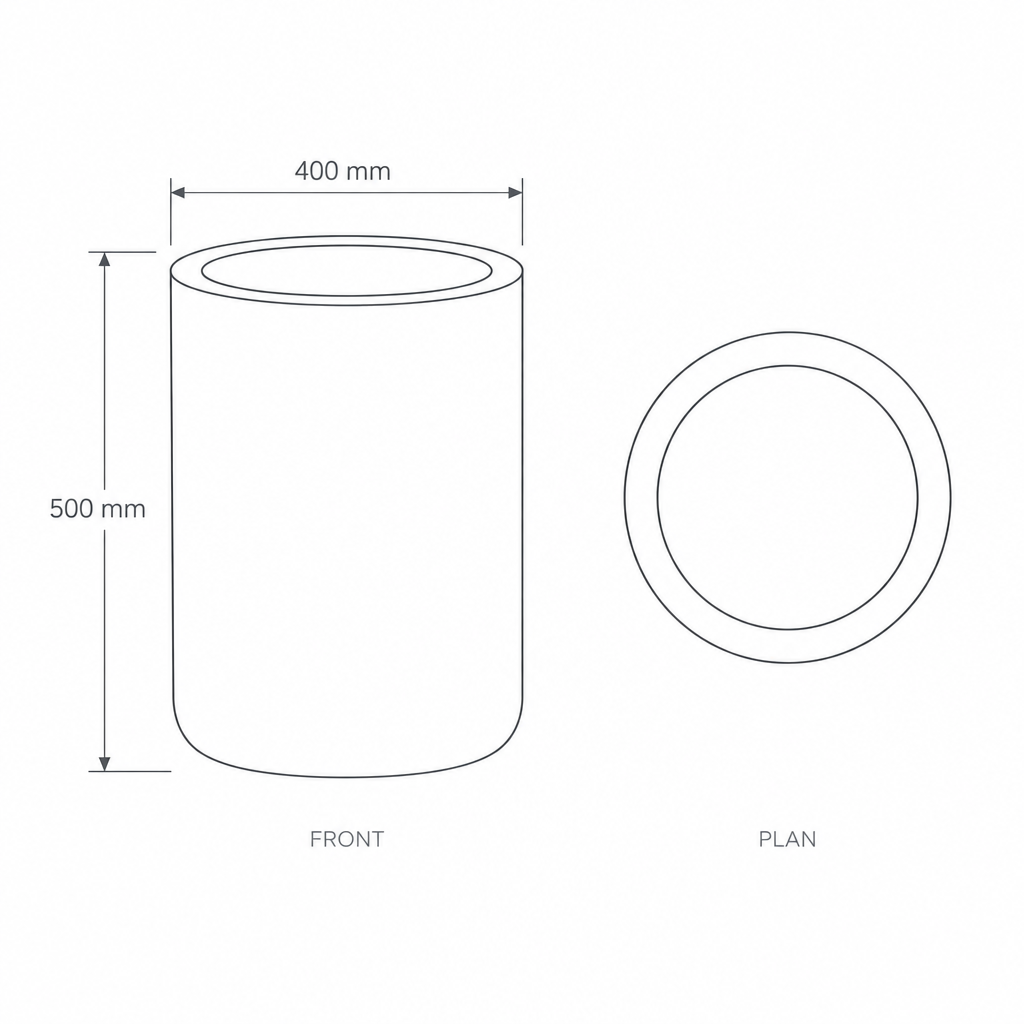 40x50cm Modern Concrete Look Fiberclay Planter #KD-065, dimensions drawing